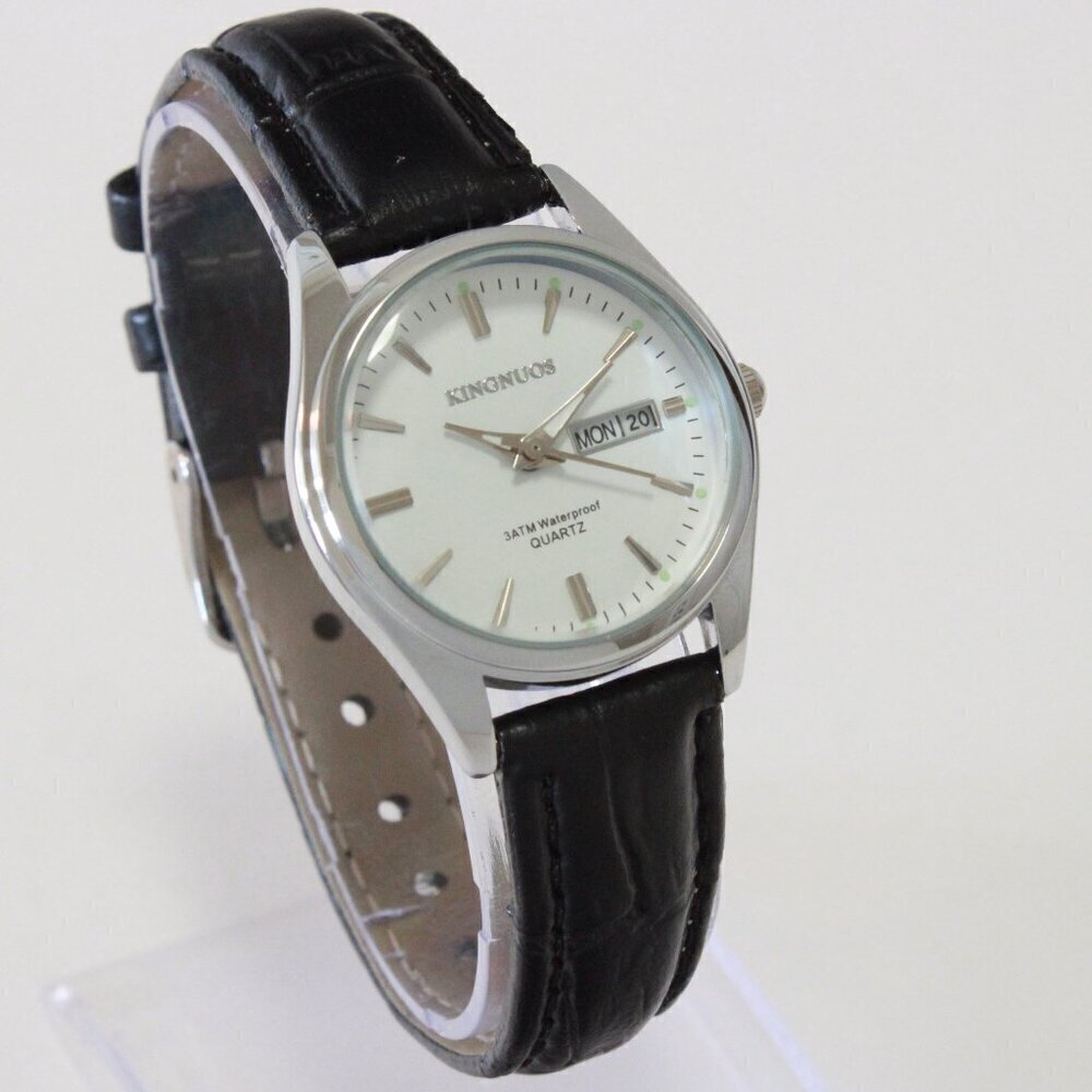 Women's Contemporary Dress Watch Silver With Black Strap 28mm - Picture 2 of 10
